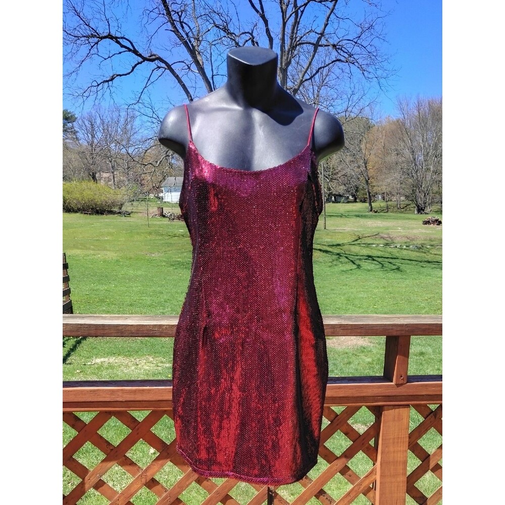 Pretty Little Thing Dark Red Sequin Bodycon Mini Dress Size 6